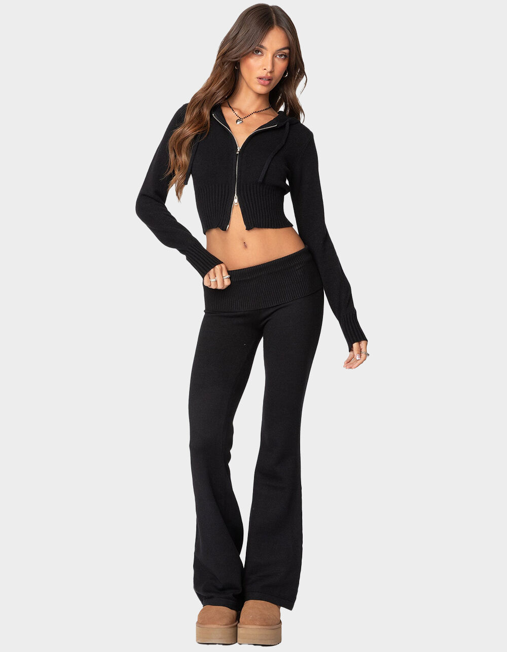 EDIKTED Desiree Knitted Hooded Cardigan - BLACK | Tillys