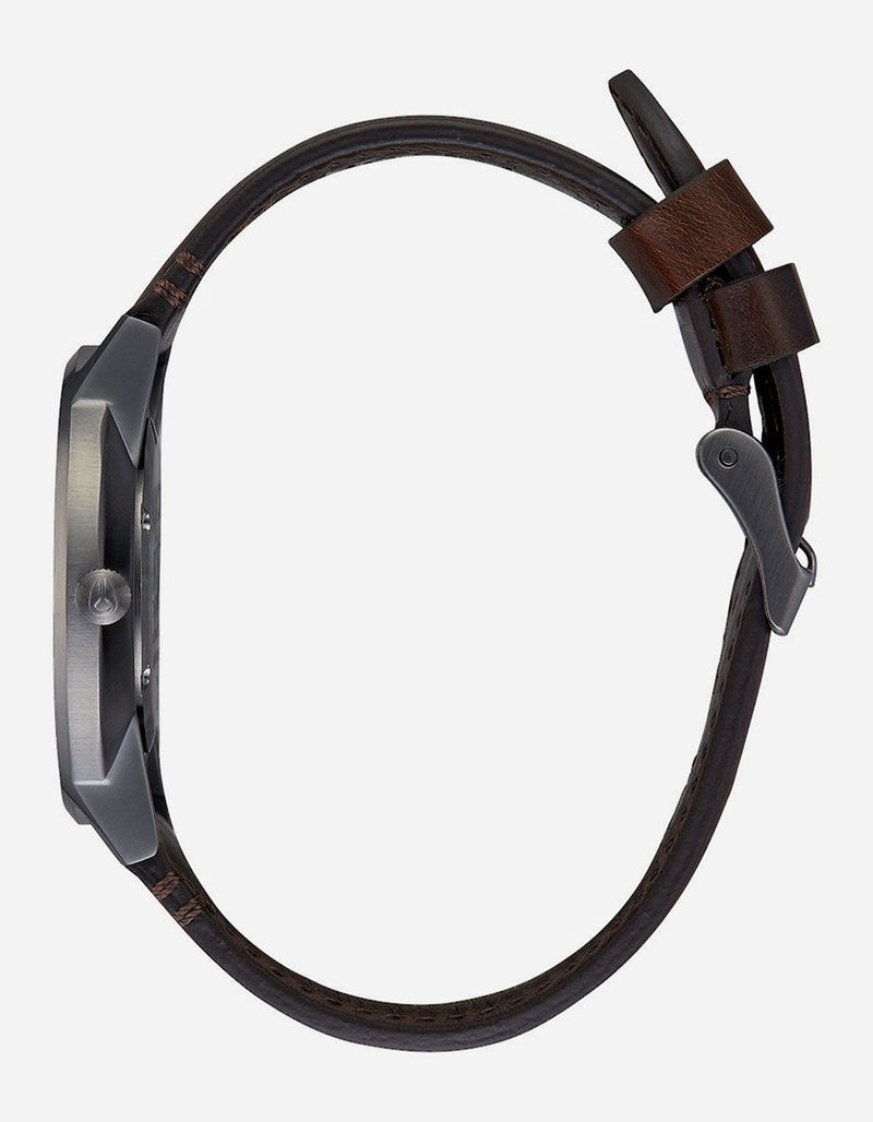 NIXON Porter Leather Gunmetal & Burgundy Watch image number 1