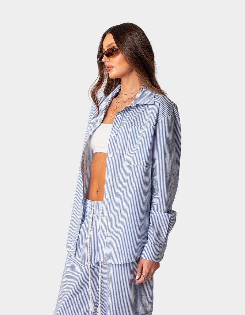 EDIKTED Oversized Pinstripe Button Up Shirt image number 2