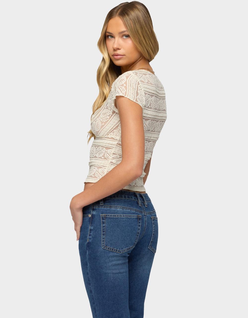 EDIKTED Avalee Sheer Lace V-Neck Top image number 2