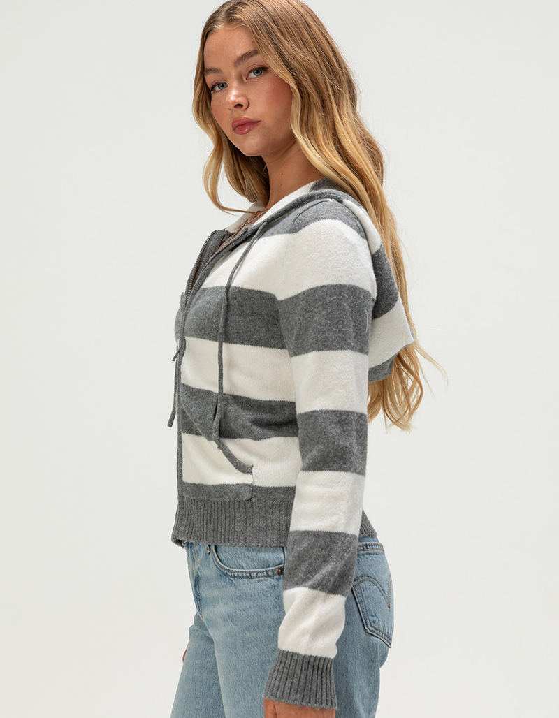PINK ROSE Womens Stripe Zip-Up Hooded Sweater image number 2