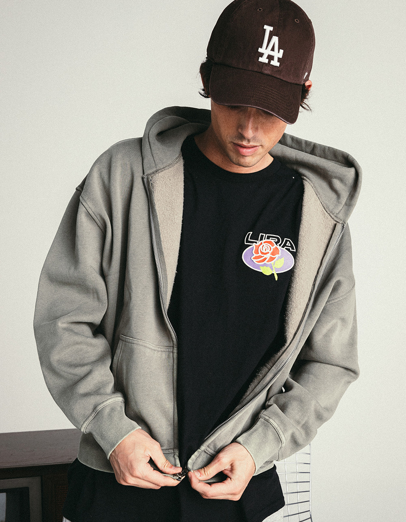 RSQ Mens Washed Zip-Up Oversized Hoodie image number 0