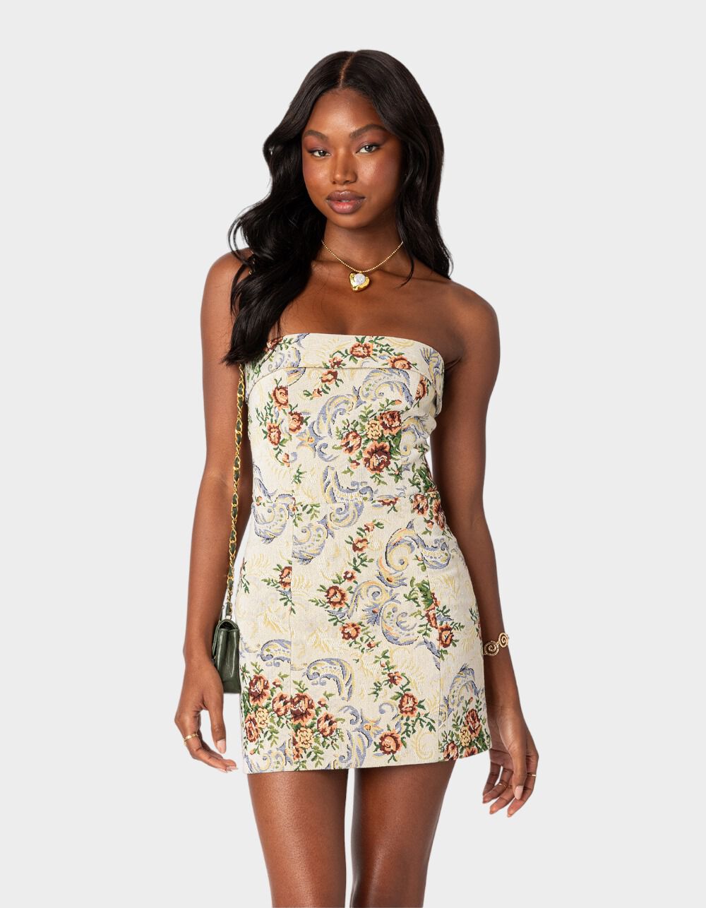 EDIKTED Floral Tapestry Lace Up Womens Mini Dress - BEIGE | Tillys