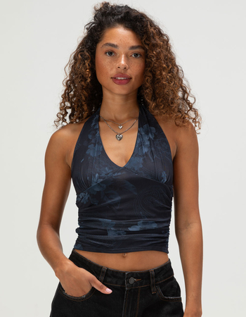FULL TILT Floral Mesh Womens Halter Top Primary Image