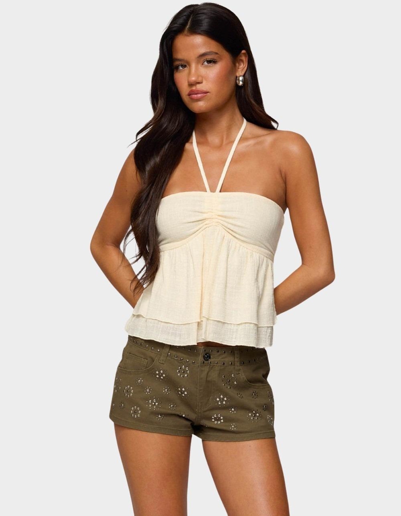 EDIKTED Layered Linen Look Babydoll Halter Top image number 0