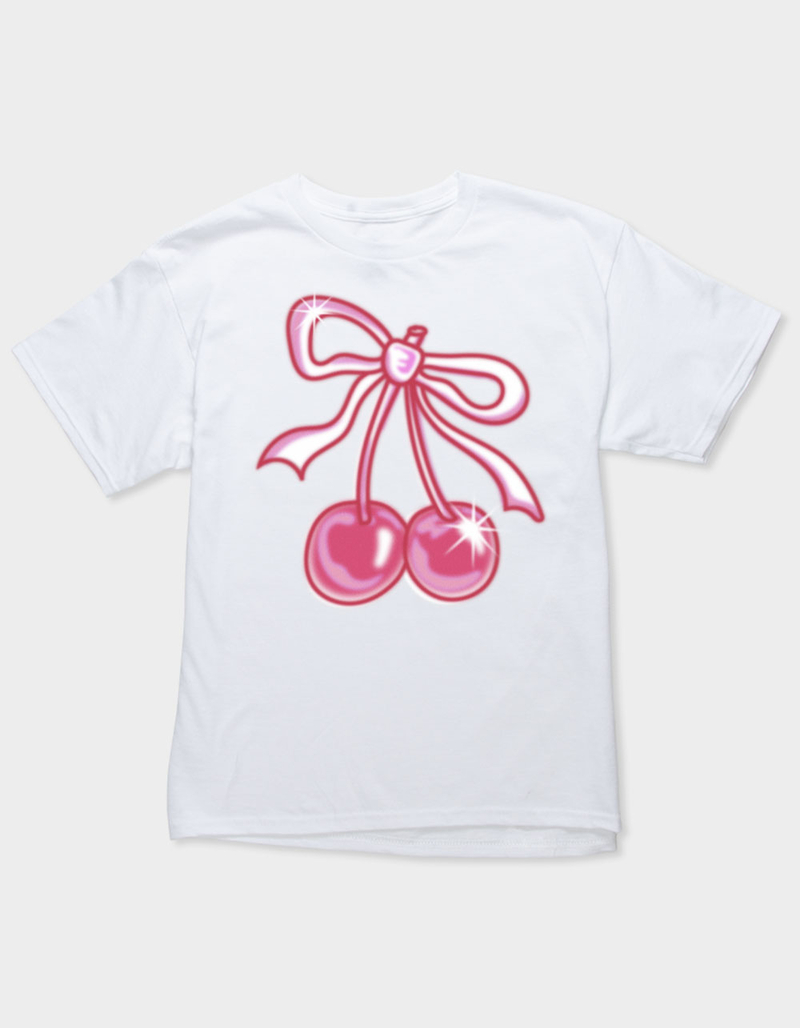 CHERRIES Bow Airbrush Unisex Kids Tee image number 0