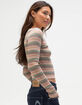 FULL TILT Notch Neck Stripe Womens Long Sleeve Rib Top image number 3