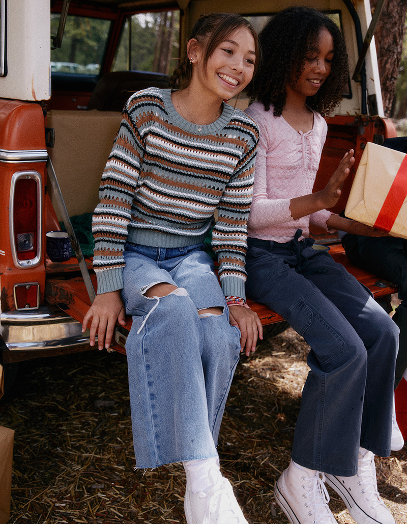 FULL TILT Stripe Open Weave Girls Pullover Sweater image number 3