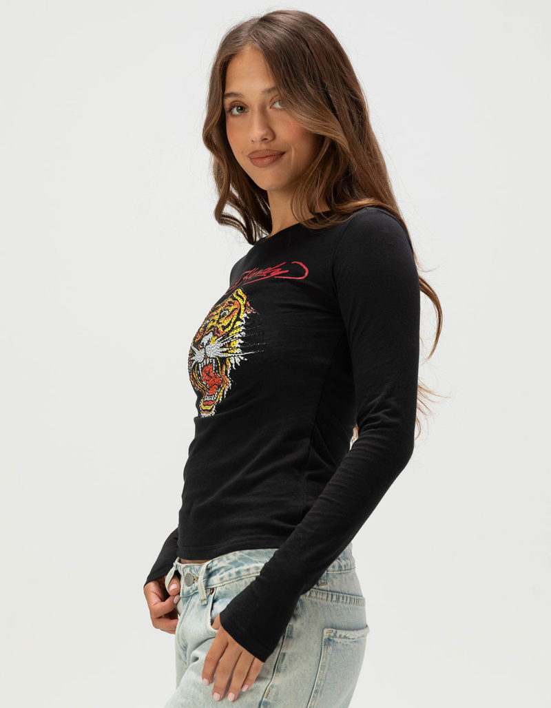 ED HARDY Tiger Head Womens Long Sleeve Baby Tee image number 2