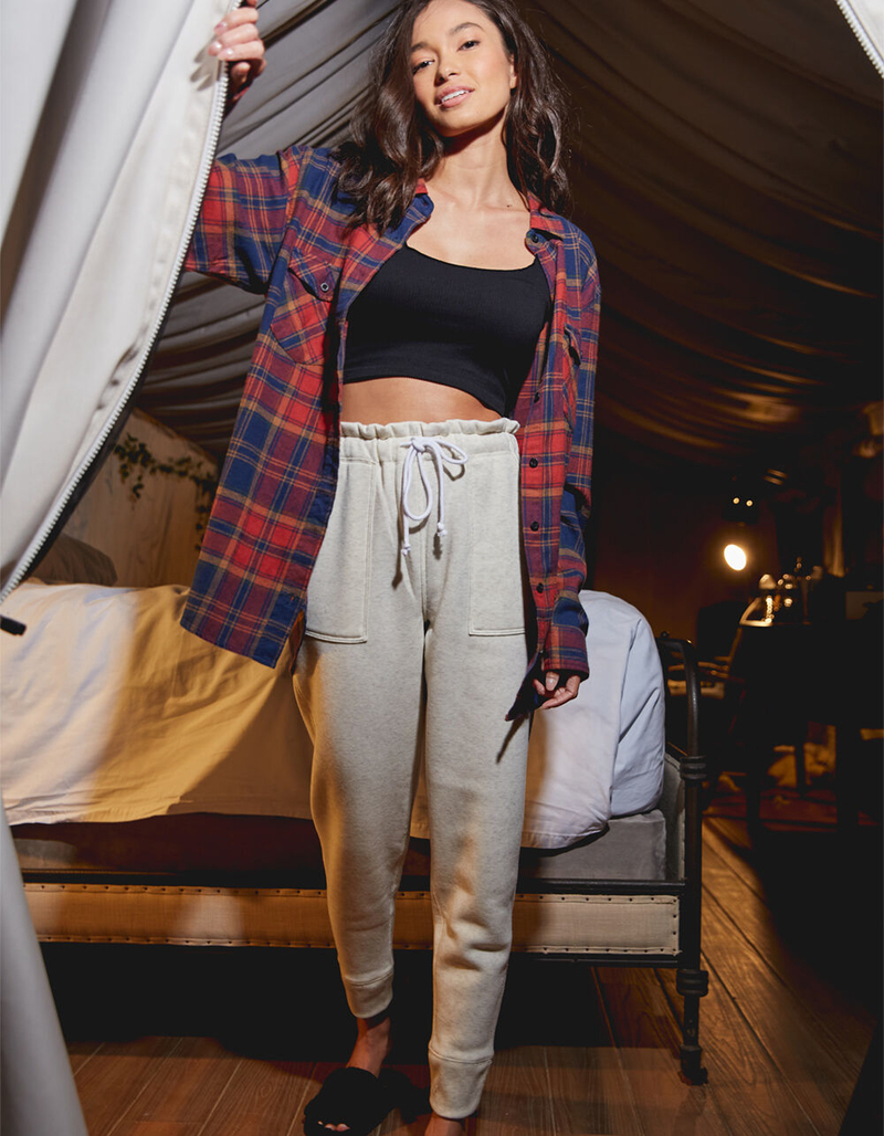 SKY AND SPARROW Paper Bag Waist Womens Oatmeal Sweatpants image number 0