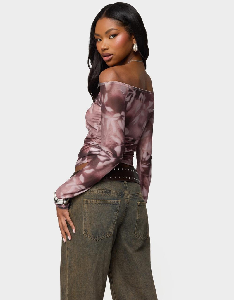 EDIKTED Off Shoulder Printed Sheer Mesh Top image number 2