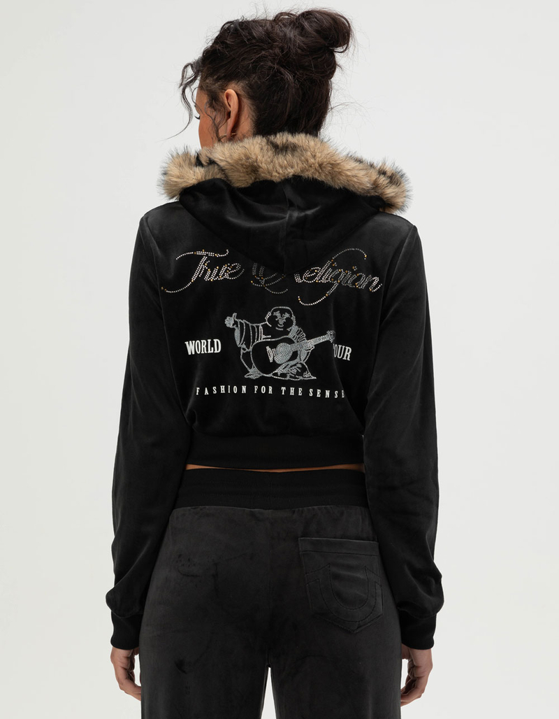 TRUE RELIGION Velour Faux Fur Womens Shrunken Zip-Up Hoodie image number 0