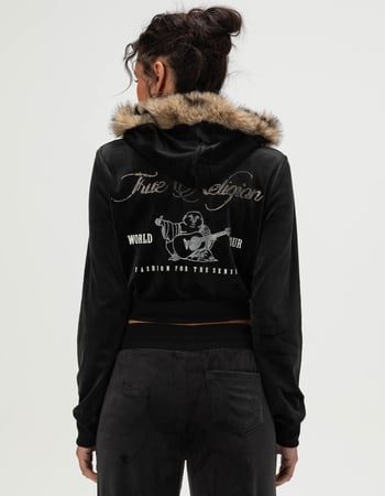 TRUE RELIGION Velour Faux Fur Womens Shrunken Zip-Up Hoodie Primary Image