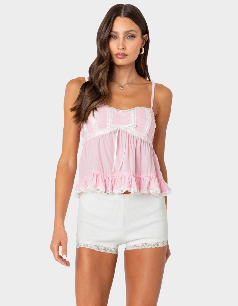 EDIKTED Lace Trim Babydoll Tank Top - PINK | Tillys