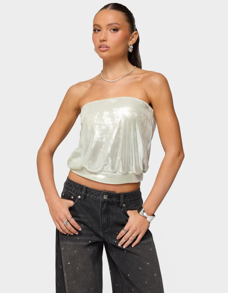EDIKTED Leira Silky Sparkly Strapless Top image number 0