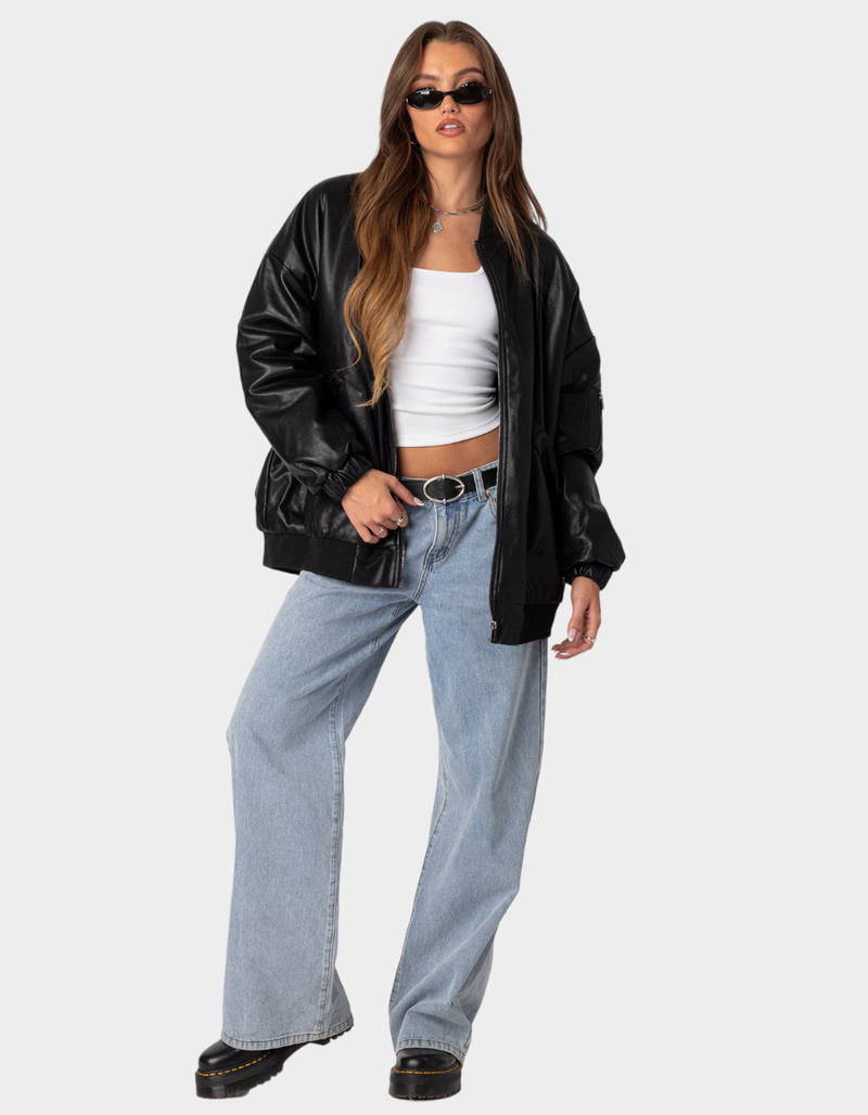 EDIKTED Oversized Faux Leather Womens Jacket image number 2