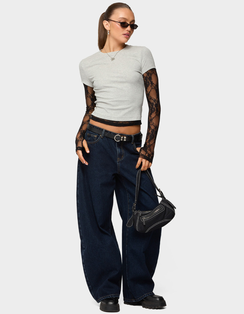 EDIKTED Layered Lace Sleeve Tee image number 4