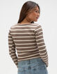 FULL TILT Notch Neck Stripe Womens Long Sleeve Rib Top image number 4