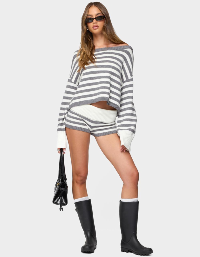 EDIKTED Saphi Striped Foldover Knit Shorts image number 4