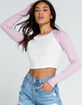 FULL TILT Womens Lavender Crop Raglan Tee image number 1