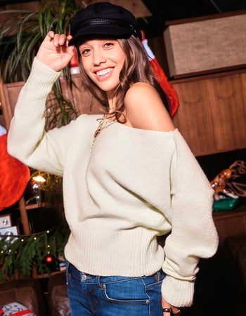 RSQ Womens High Rib Off The Shoulder Sweater RSQ Womens High Rib Off The Shoulder Sweater Primary Image