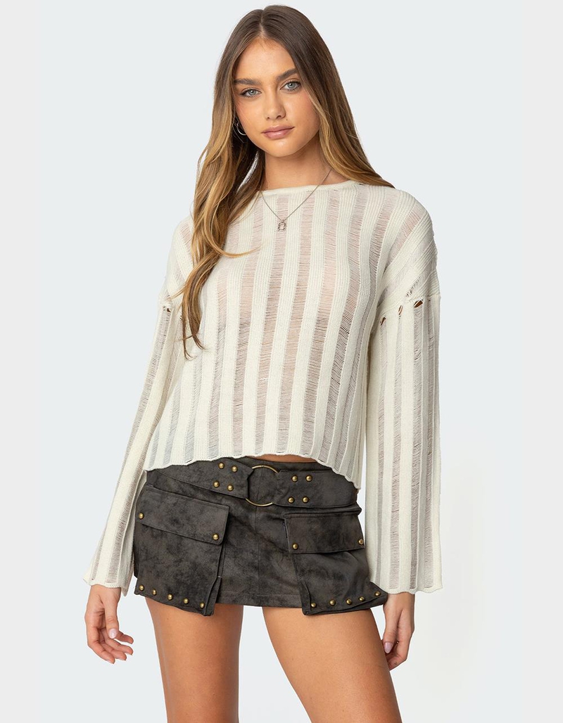 EDIKTED Stripey Shredded Sweater image number 0