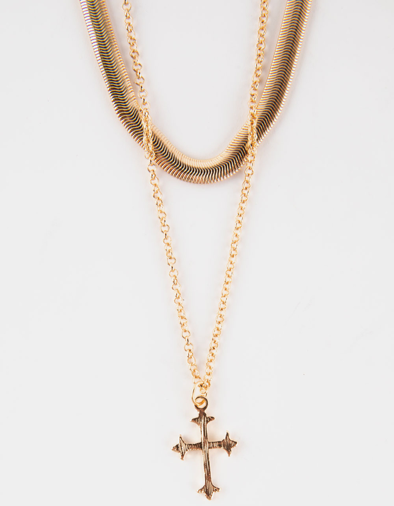 FULL TILT 2 Pack Layered Snake Chain & Cross Necklace image number 1