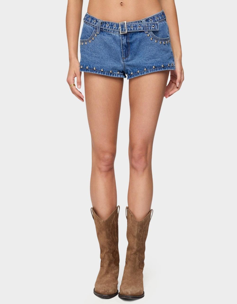 EDIKTED Grommet & Stud Denim Micro Shorts image number 0