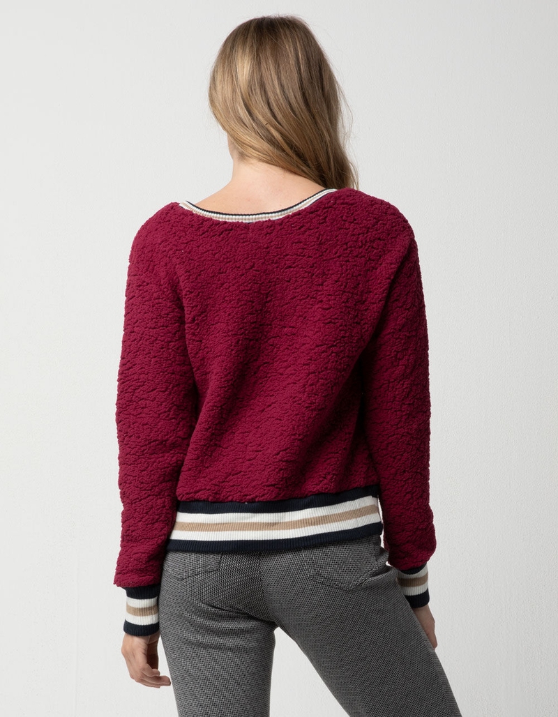 POOF Woobie Contrast Burgundy Womens Sweater image number 2