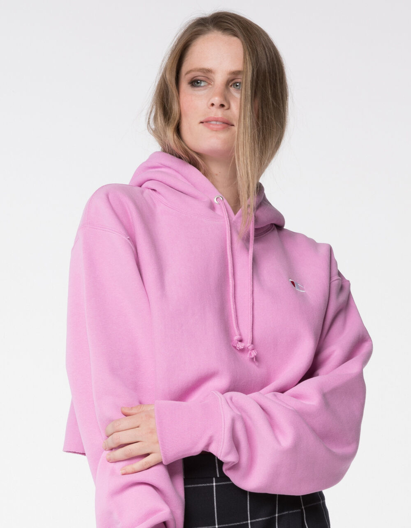 CHAMPION Reverse Weave Pink Womens Crop Hoodie image number 0