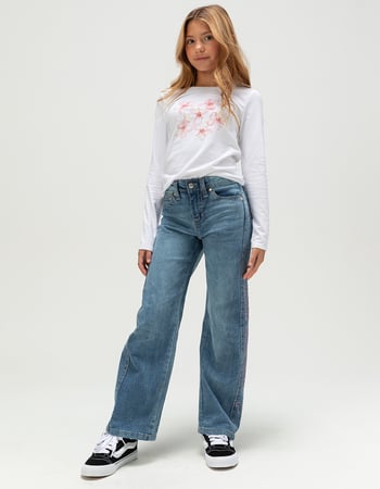 TRUE RELIGION Leila Stone Girls Mid Rise Wide Leg Jeans Primary Image