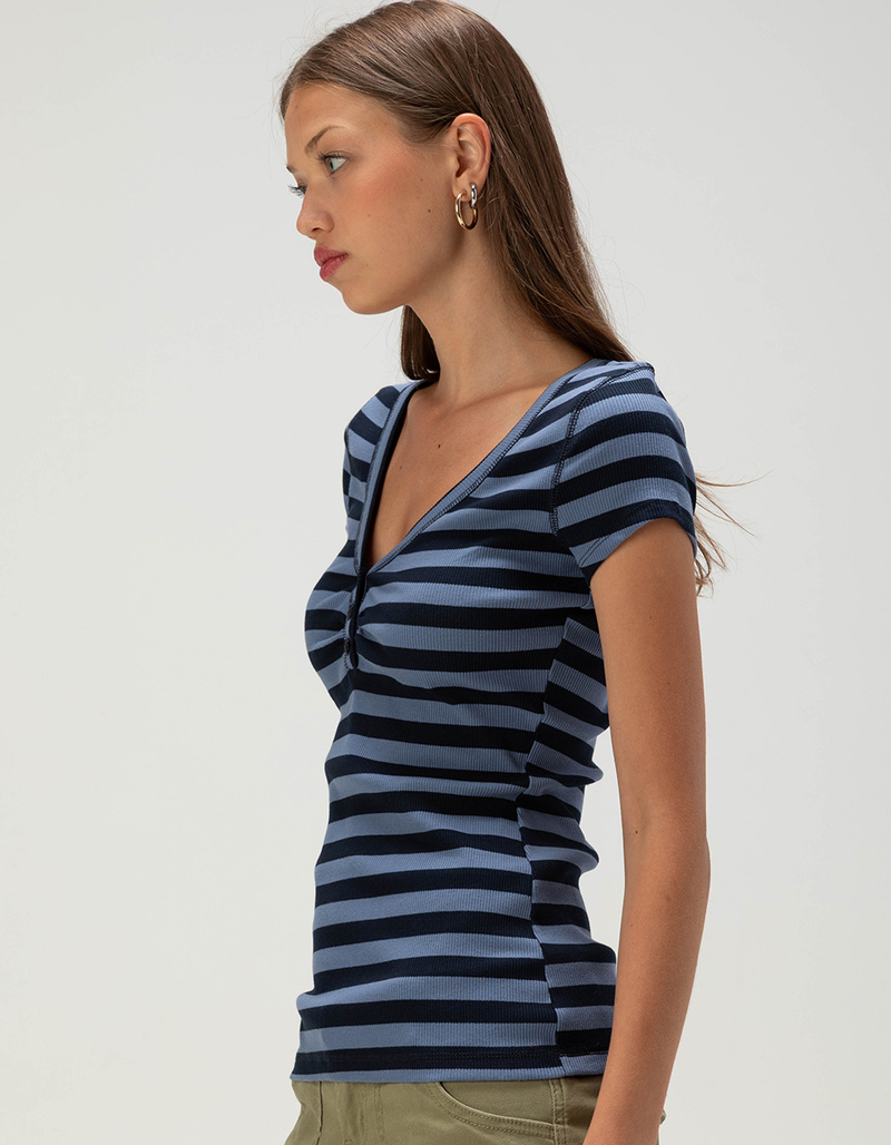 RSQ Womens Stripe Henley Top image number 2