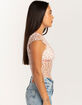 FULL TILT Printed Lace Womens V-Neck Top image number 3