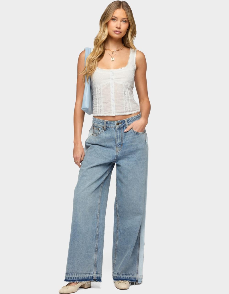 EDIKTED Cailin Contrast Panel Low Rise Baggy Jeans image number 4