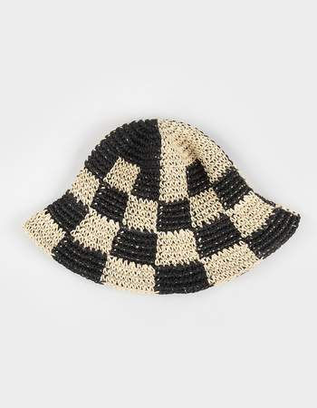 Checkered Straw Bucket Hat Alternative Image