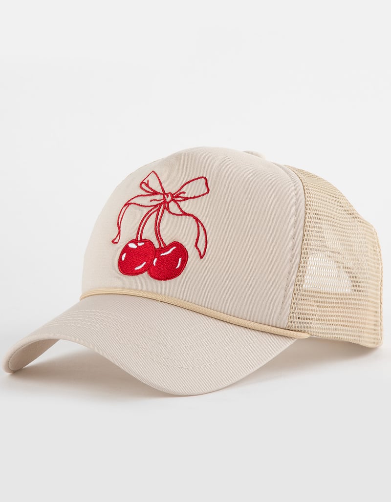 Cherry Bow Womens Embroidered Trucker Hat image number 0