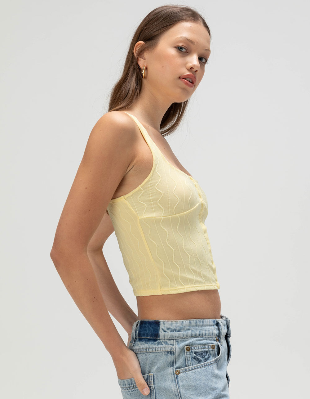 FULL TILT Hook And Eye Texture Womens Tank Top - YELLOW | Tillys