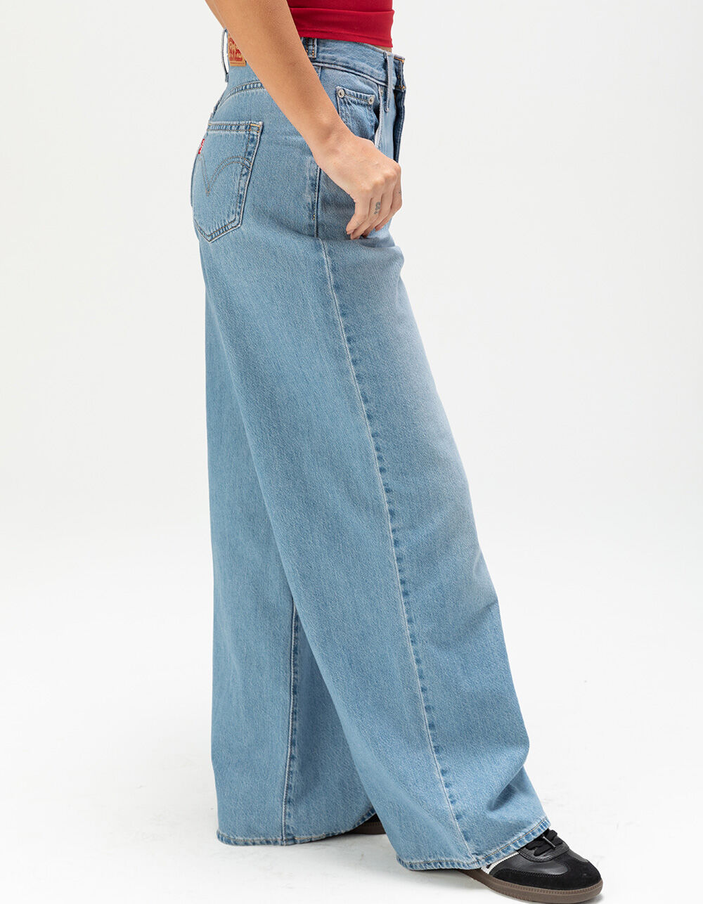 新品・タグ付き　Heve Elegant Line Denim indigo Indigo Barre Denim Knit Walker Wide Leg Jean – Tibi Official
