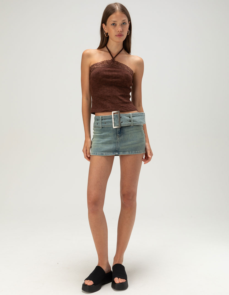 WEST OF MELROSE Lace Trim Y-Neck Womens Halter Top image number 1
