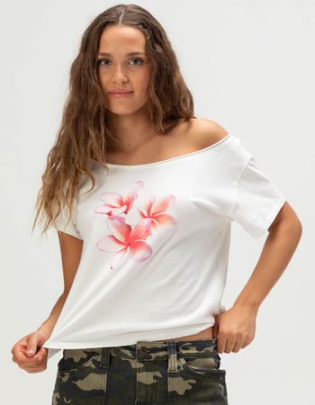 FULL TILT Plumeria Womens Off The Shoulder Tee Primary Image