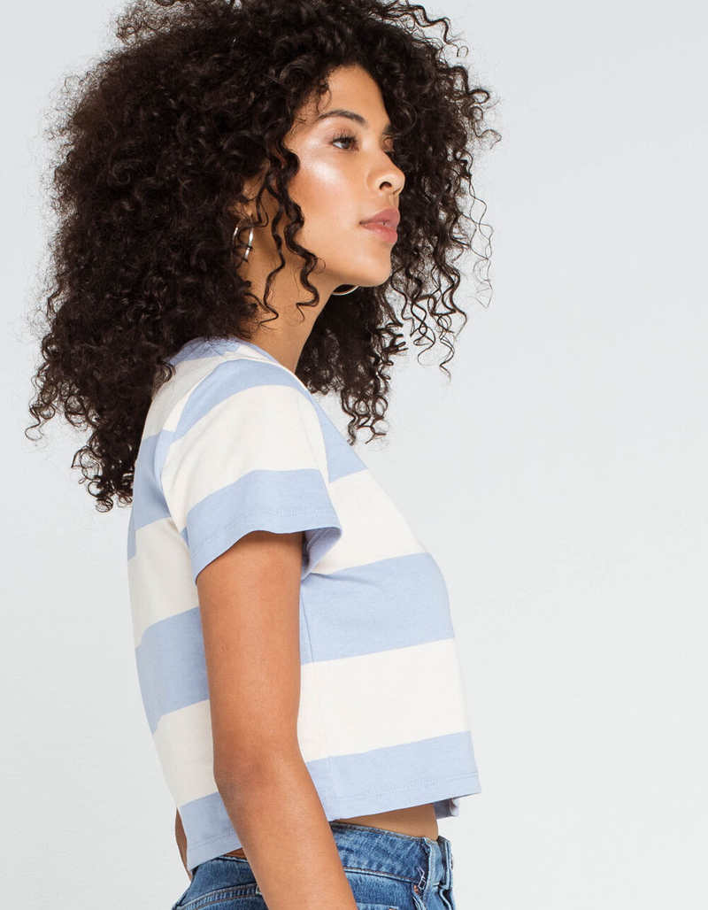FULL TILT Rugby Stripe Womens Light Blue Crop Tee image number 1