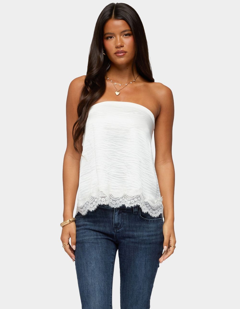 EDIKTED Netta Lacey Strapless Satin Effect Top image number 0