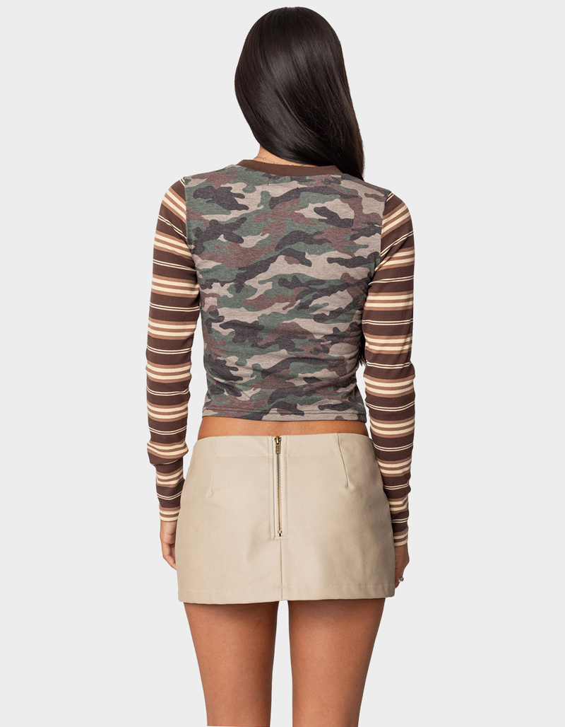 EDIKTED Camo & Stripe Long Sleeve Tee image number 3