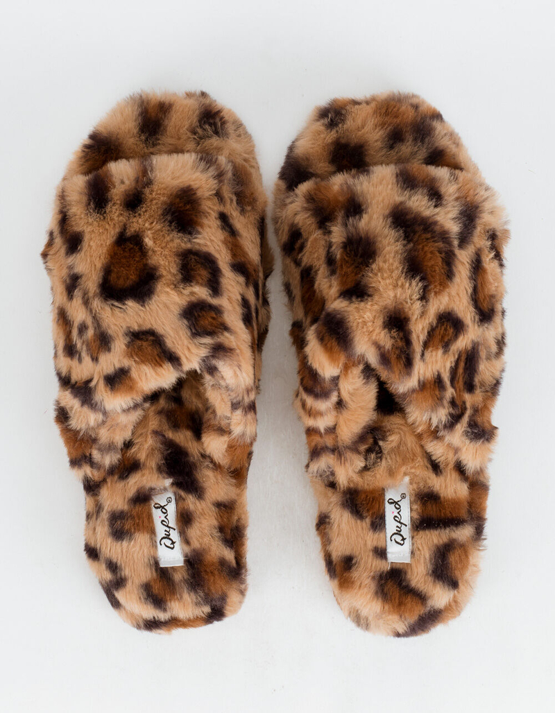 QUPID Faux Fur Womens Leopard Slide Sandals image number 1