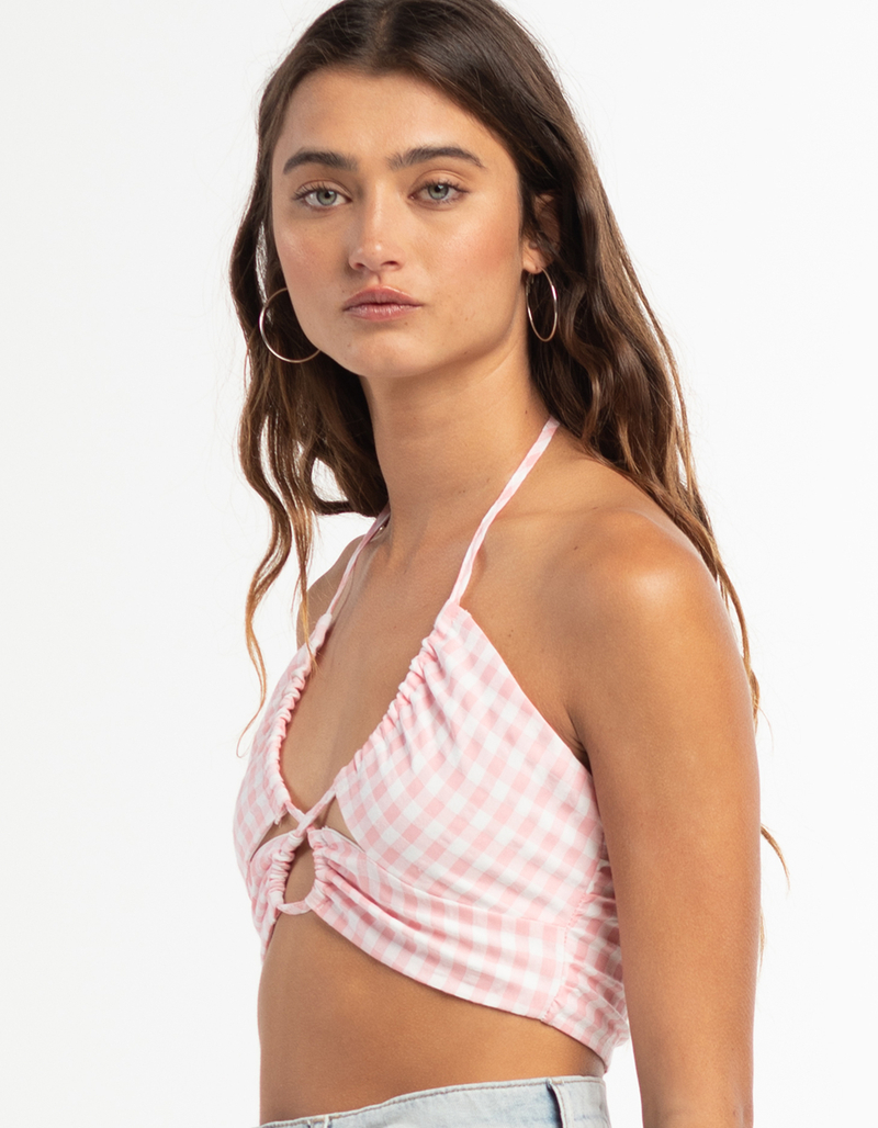 RSQ Womens Plaid Cross Front Halter Top  image number 1