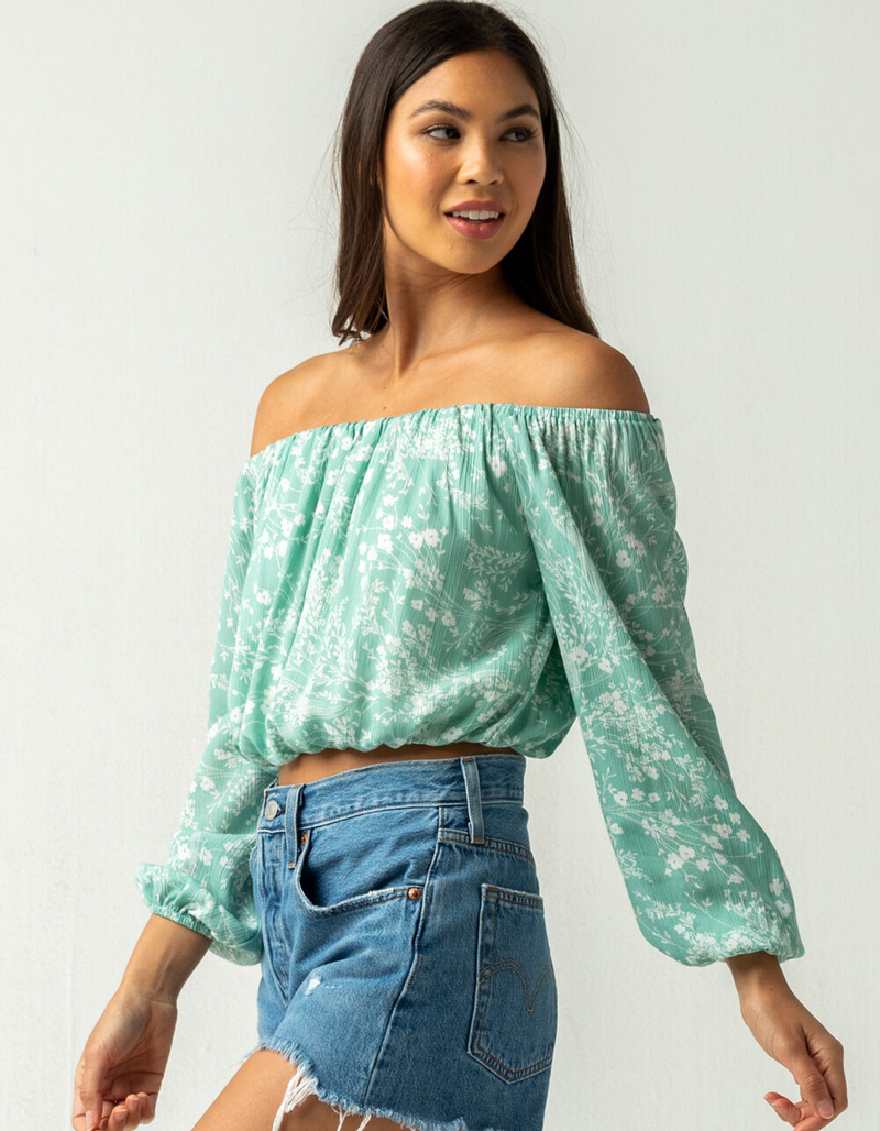 MILEY & MOLLY Off The Shoulder Floral Bubble Hem Womens Top image number 1