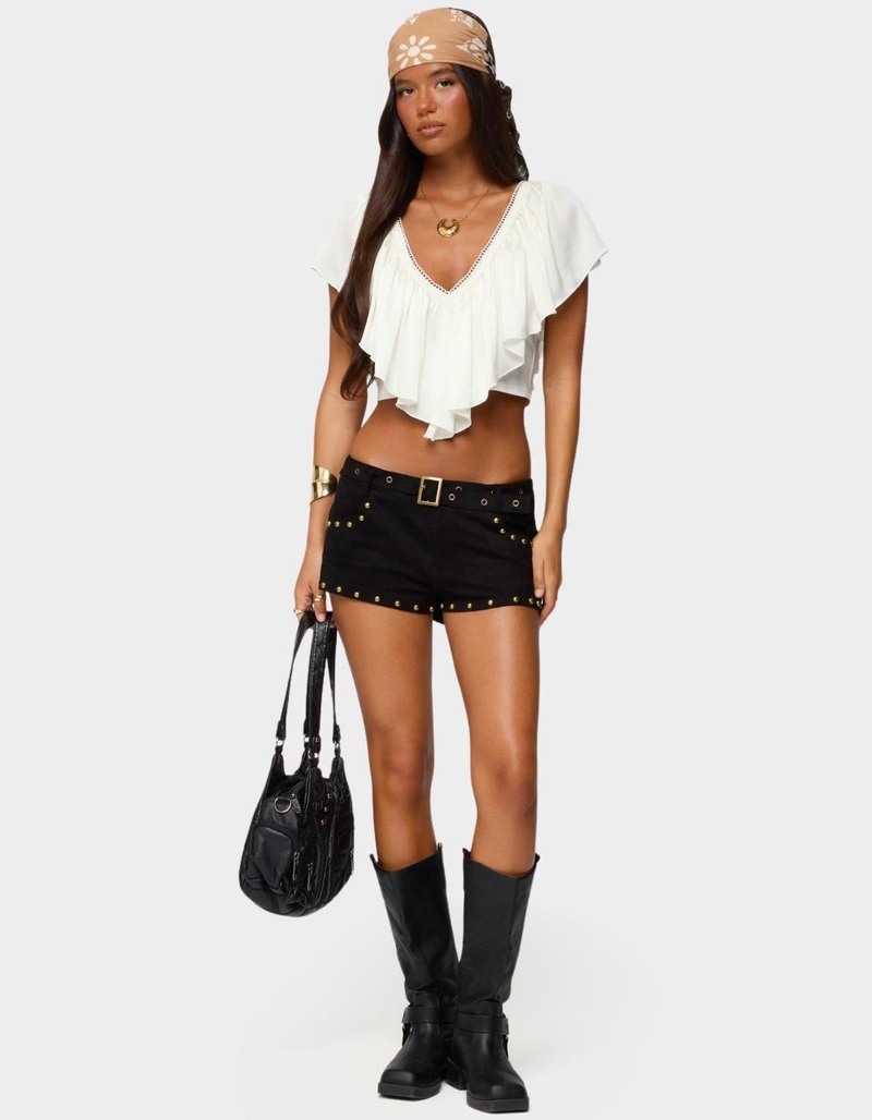 EDIKTED Studded Faux Suede Micro Shorts image number 4