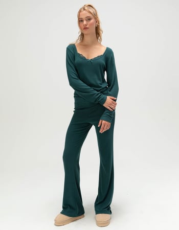 FULL TILT Brushed Lace Trim Womens Long Sleeve Top Alternative Image