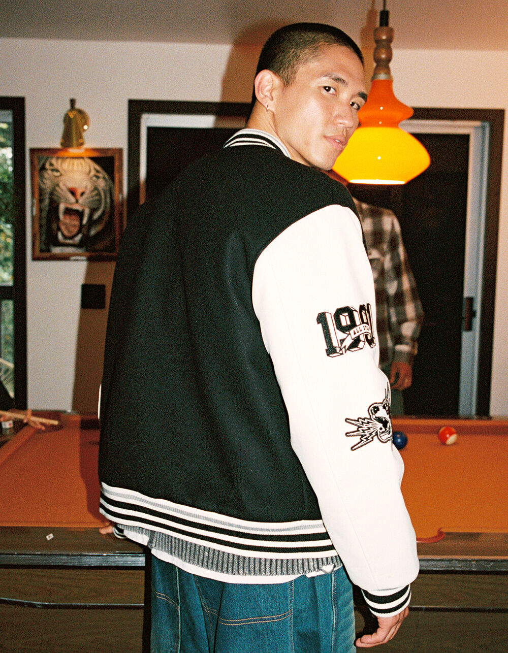 RSQ Mens Oversized Varsity Jacket - BLK/WHT | Tillys