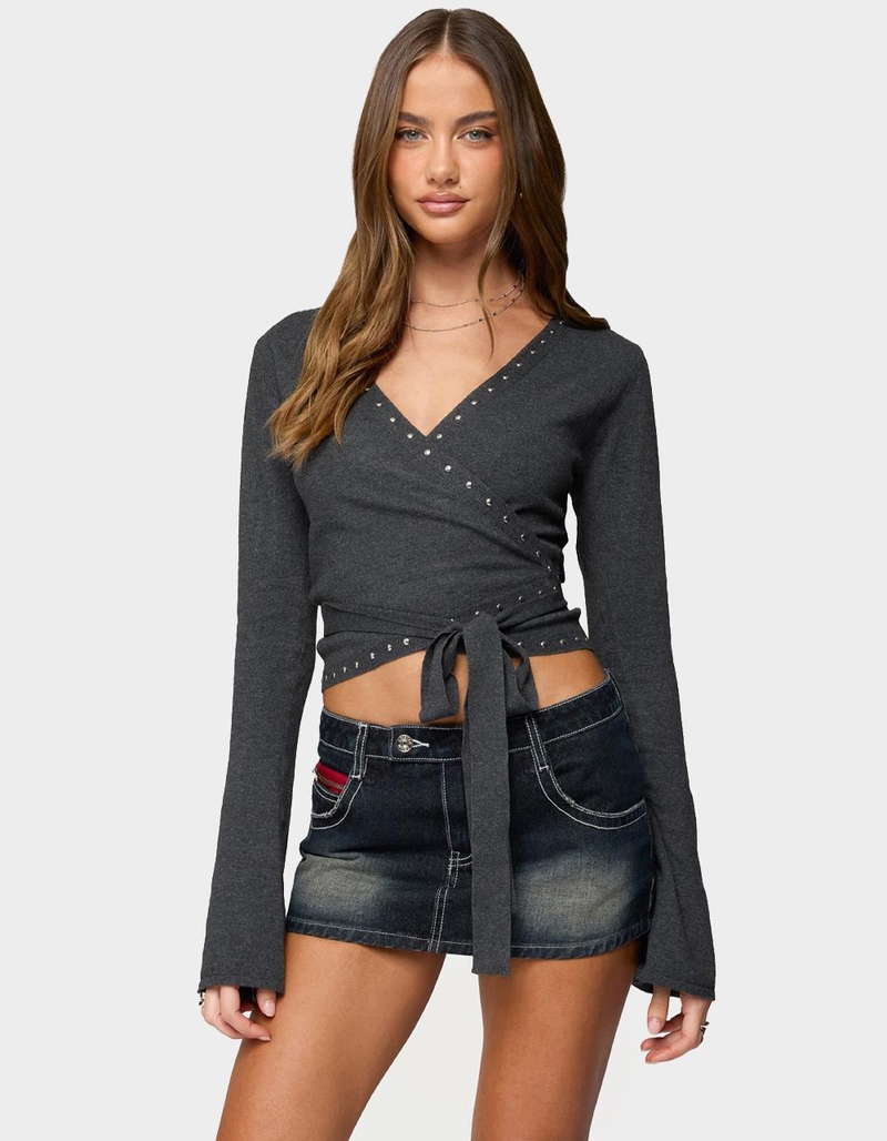 EDIKTED Roccia Studded Knit Wrap Top image number 0